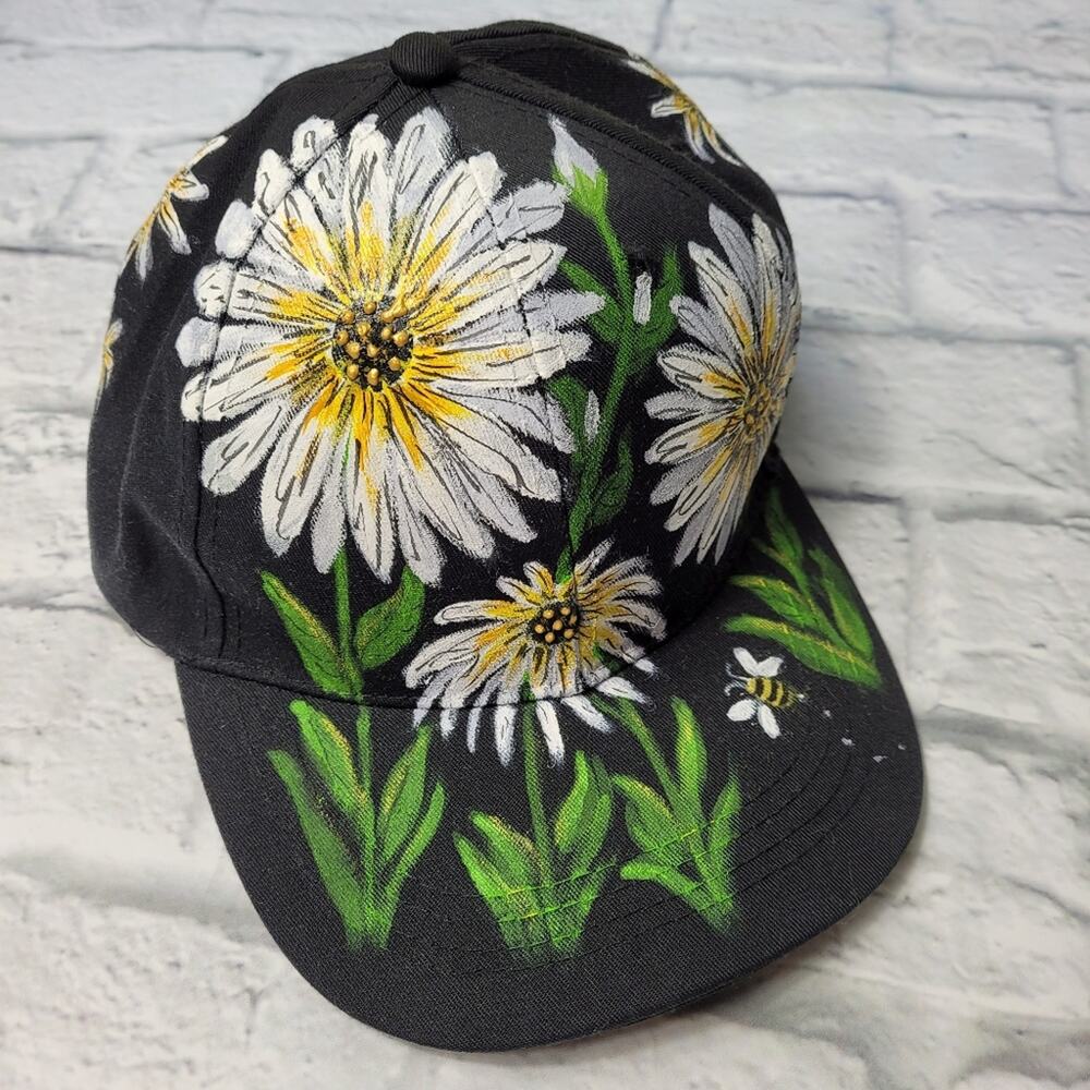 Hand Painted Daisy & Bees Ball Cap